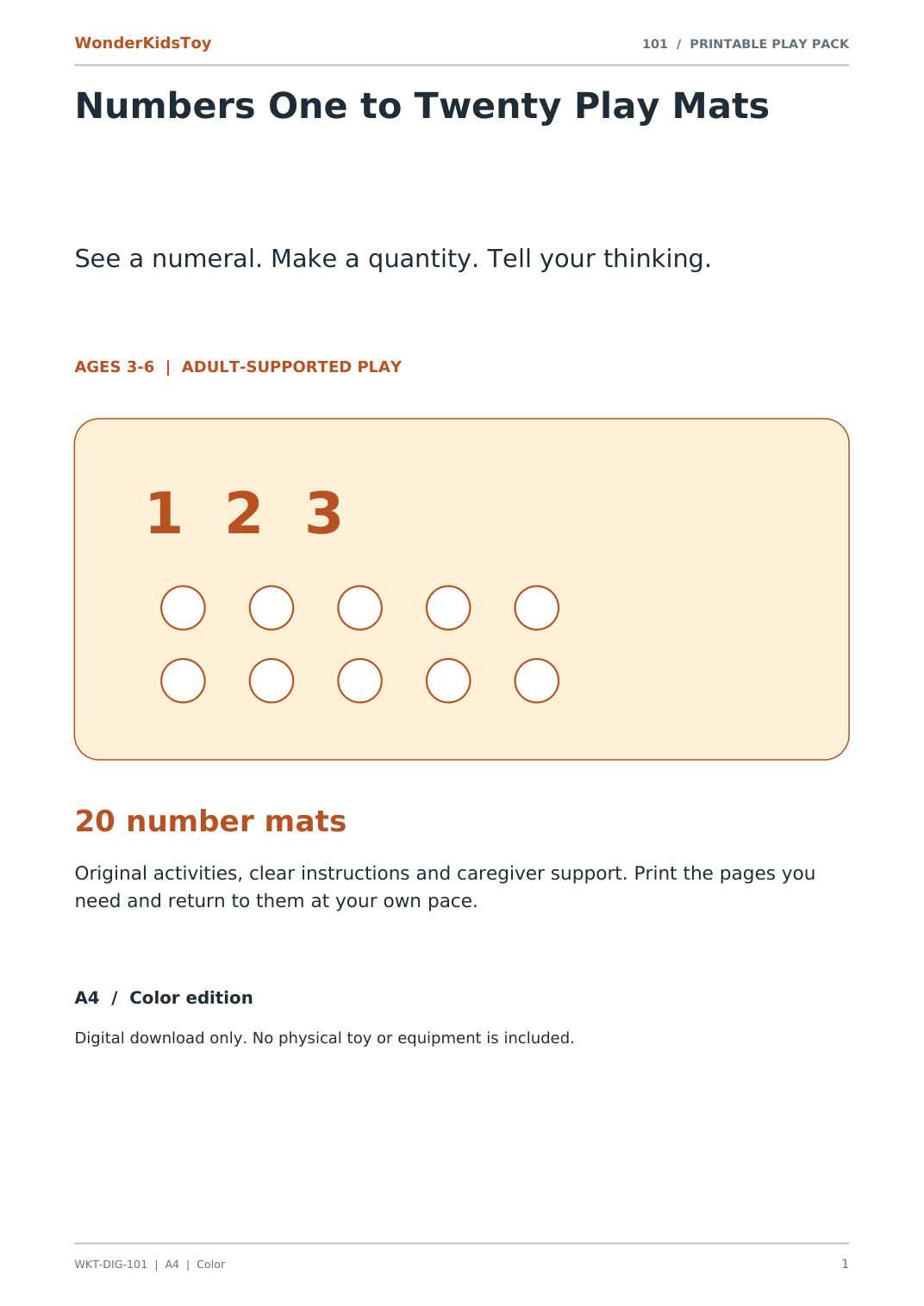 Numbers One to Twenty Play Mats: printable PDF activity pack cover