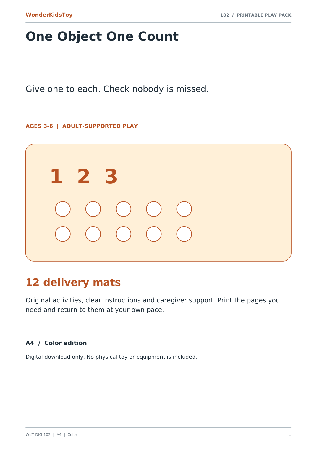 One Object One Count: printable PDF activity pack cover