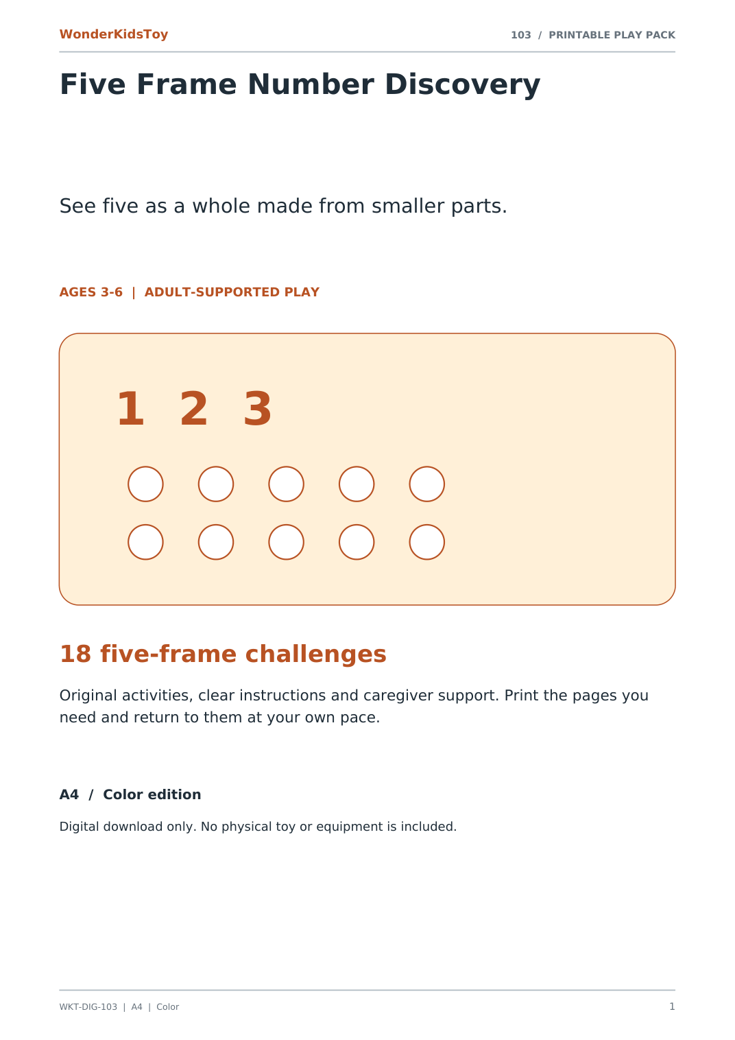 Five Frame Number Discovery: printable PDF activity pack cover