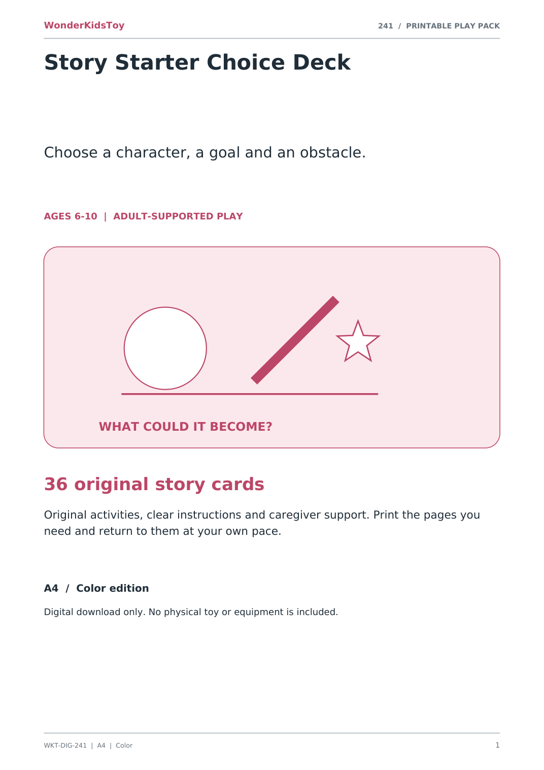 Story Starter Choice Deck: printable PDF activity pack cover