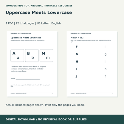 Uppercase Meets Lowercase: actual included PDF previews, 22 total pages, US Letter digital download