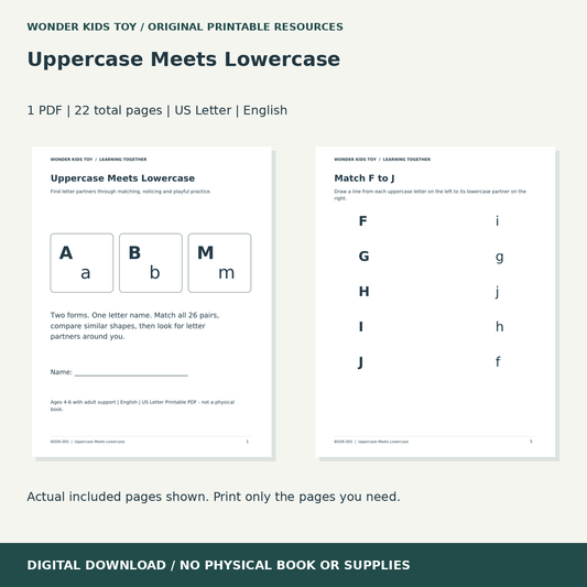 Uppercase Meets Lowercase: actual included PDF previews, 22 total pages, US Letter digital download