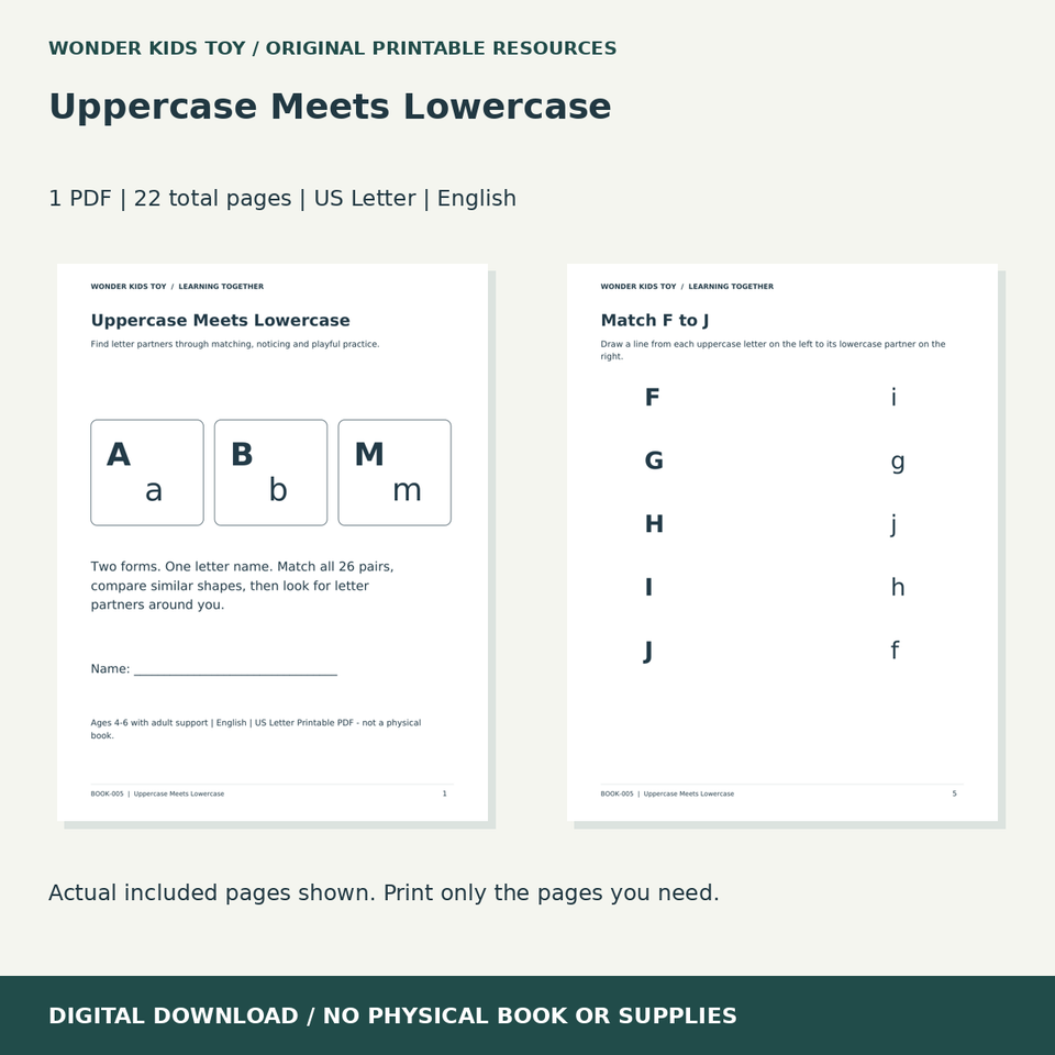 Uppercase Meets Lowercase: actual included PDF previews, 22 total pages, US Letter digital download