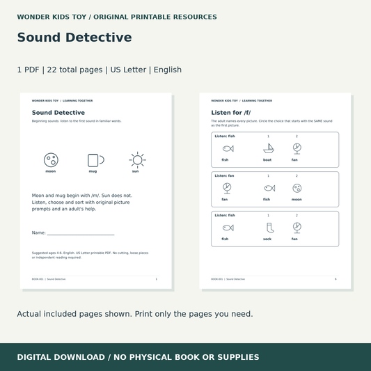 Sound Detective: actual included PDF previews, 22 total pages, US Letter digital download