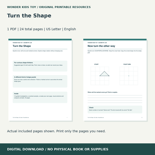 Turn the Shape: actual included PDF previews, 24 total pages, US Letter digital download
