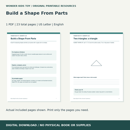 Build a Shape From Parts: actual included PDF previews, 23 total pages, US Letter digital download