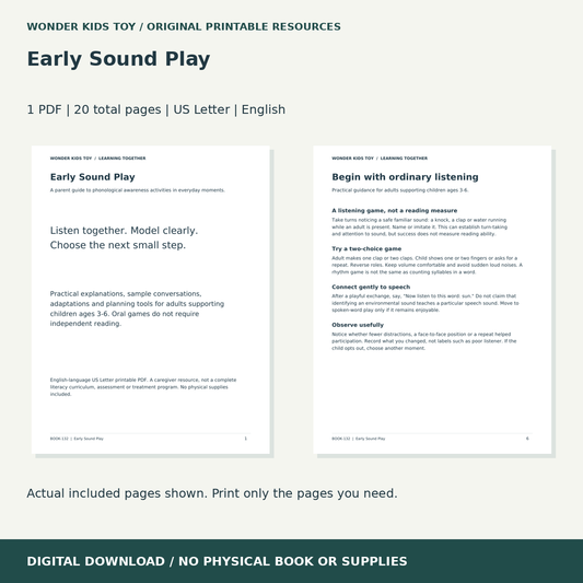 Early Sound Play: actual included PDF previews, 20 total pages, US Letter digital download