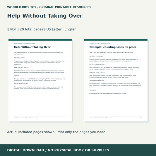 Help Without Taking Over: actual included PDF previews, 20 total pages, US Letter digital download