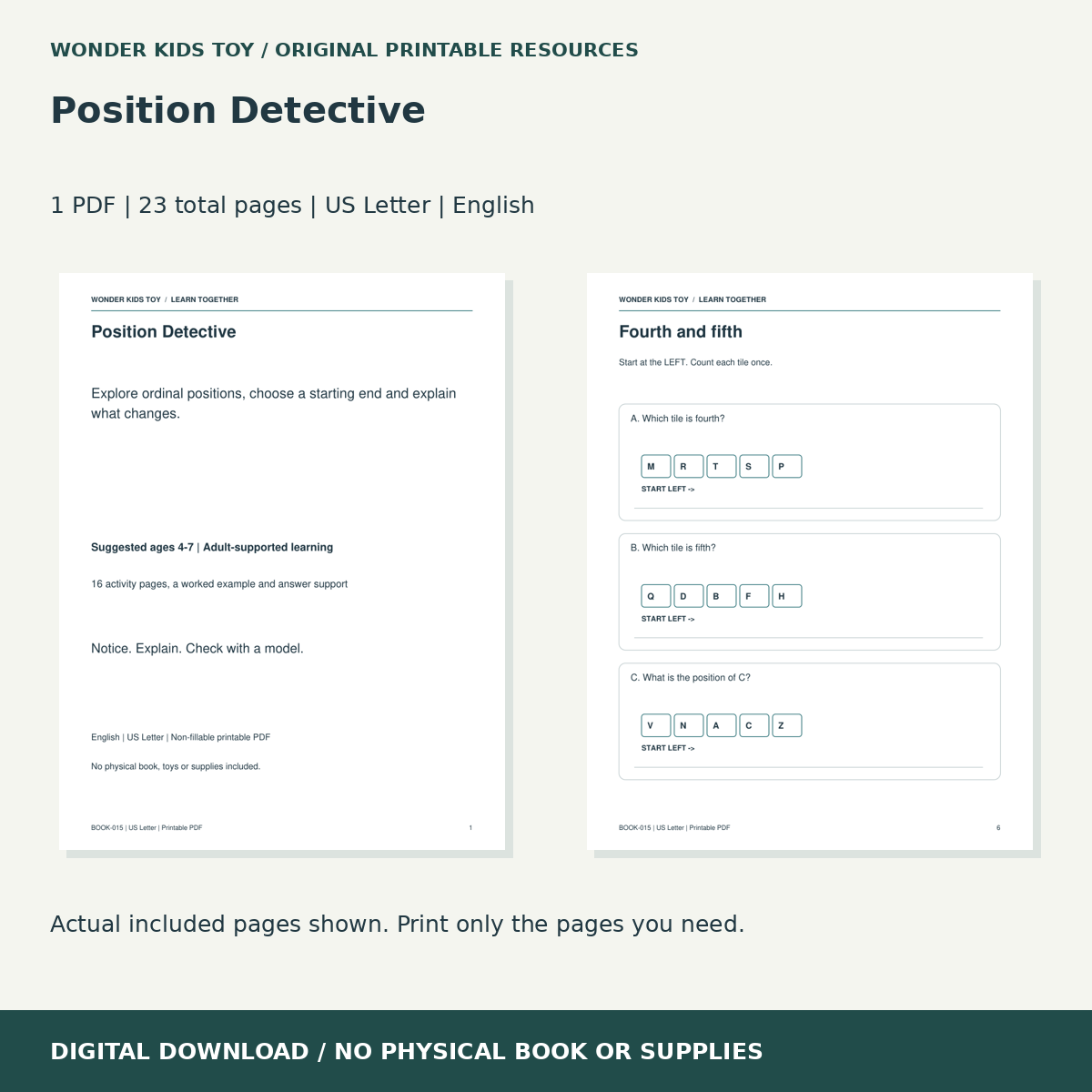 Position Detective: actual included PDF previews, 23 total pages, US Letter digital download