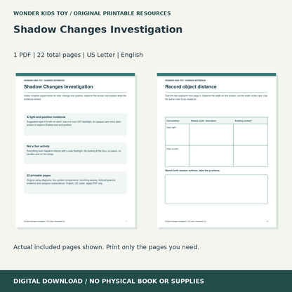Shadow Changes Investigation: actual included PDF previews, 22 total pages, US Letter digital download