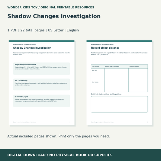 Shadow Changes Investigation: actual included PDF previews, 22 total pages, US Letter digital download