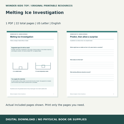 Melting Ice Investigation: actual included PDF previews, 22 total pages, US Letter digital download