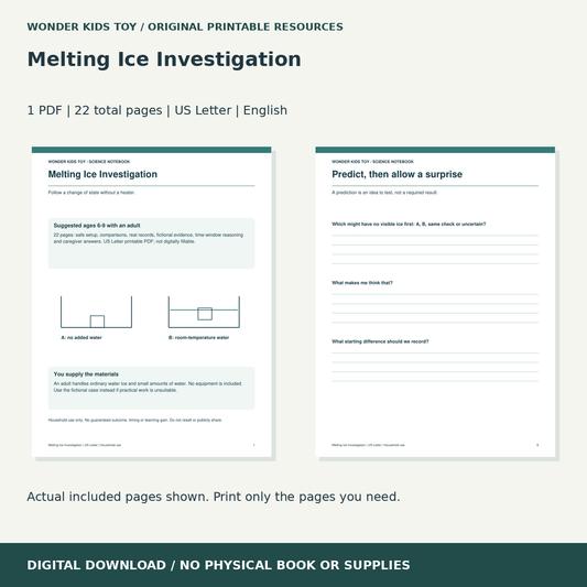 Melting Ice Investigation: actual included PDF previews, 22 total pages, US Letter digital download
