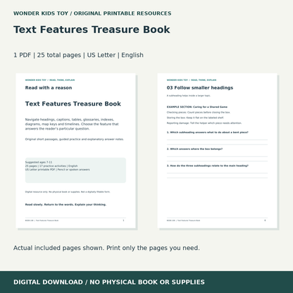 Text Features Treasure Book: actual included PDF previews, 25 total pages, US Letter digital download