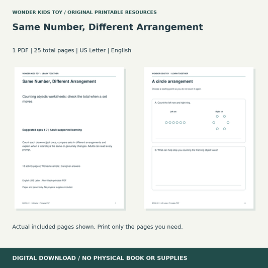 Same Number, Different Arrangement: actual included PDF previews, 25 total pages, US Letter digital download