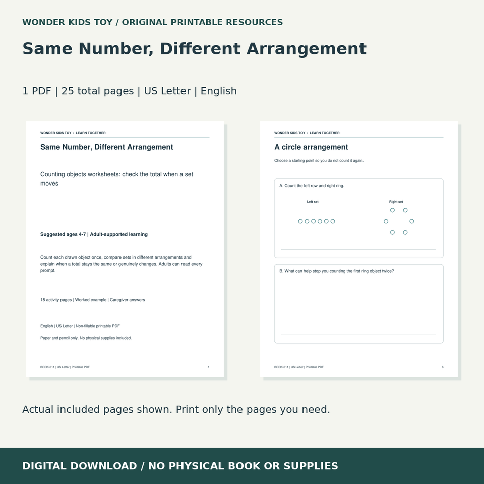 Same Number, Different Arrangement: actual included PDF previews, 25 total pages, US Letter digital download