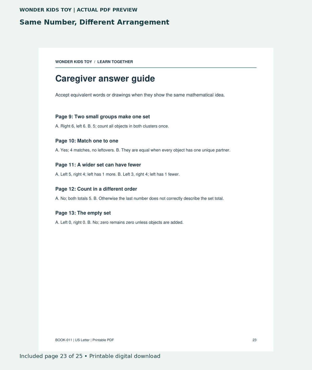 Same Number, Different Arrangement: actual included PDF page 23 of 25, readable interior preview