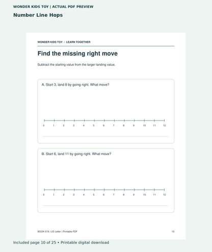 Number Line Hops: actual included PDF page 10 of 25, readable interior preview