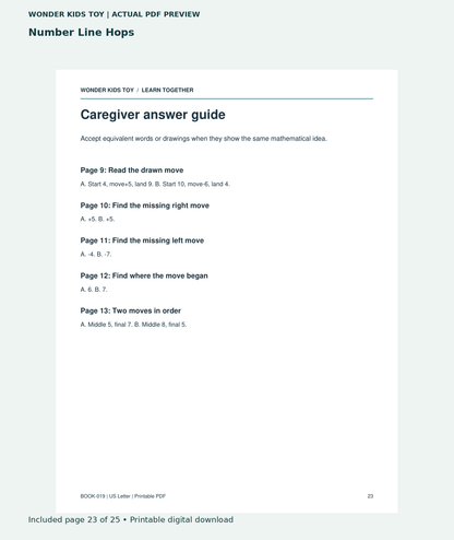 Number Line Hops: actual included PDF page 23 of 25, readable interior preview