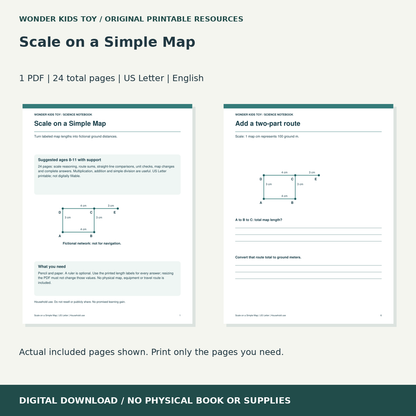 Scale on a Simple Map: actual included PDF previews, 24 total pages, US Letter digital download