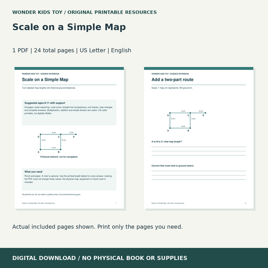 Scale on a Simple Map: actual included PDF previews, 24 total pages, US Letter digital download