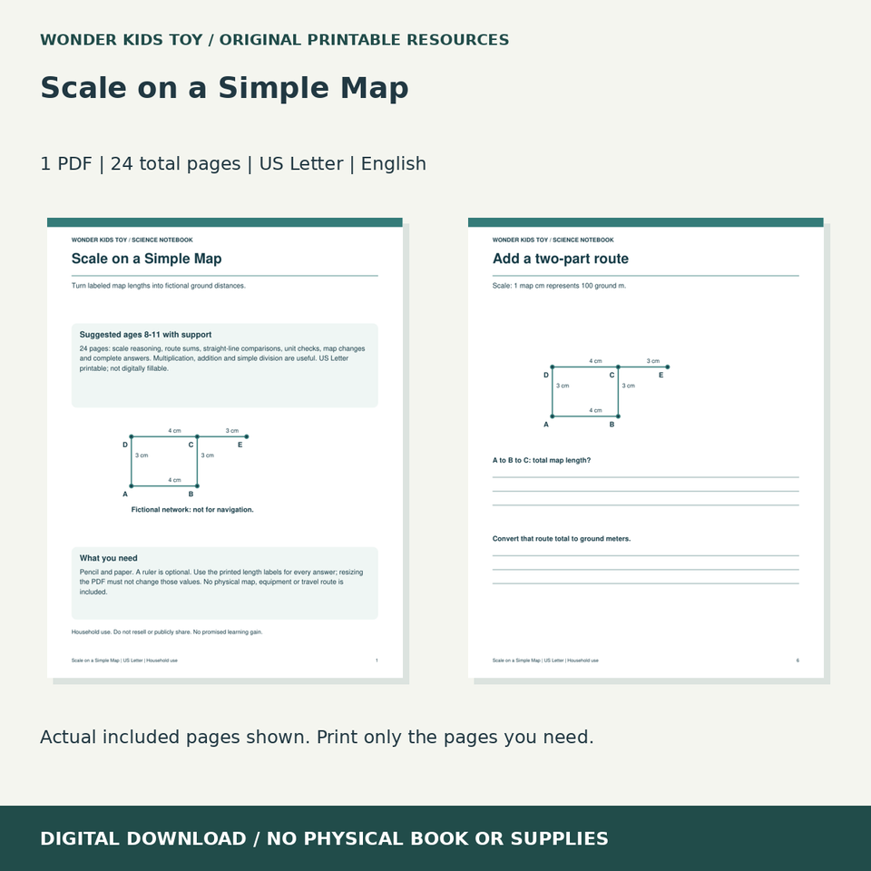 Scale on a Simple Map: actual included PDF previews, 24 total pages, US Letter digital download
