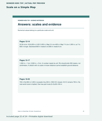 Scale on a Simple Map: actual included PDF page 22 of 24, readable interior preview