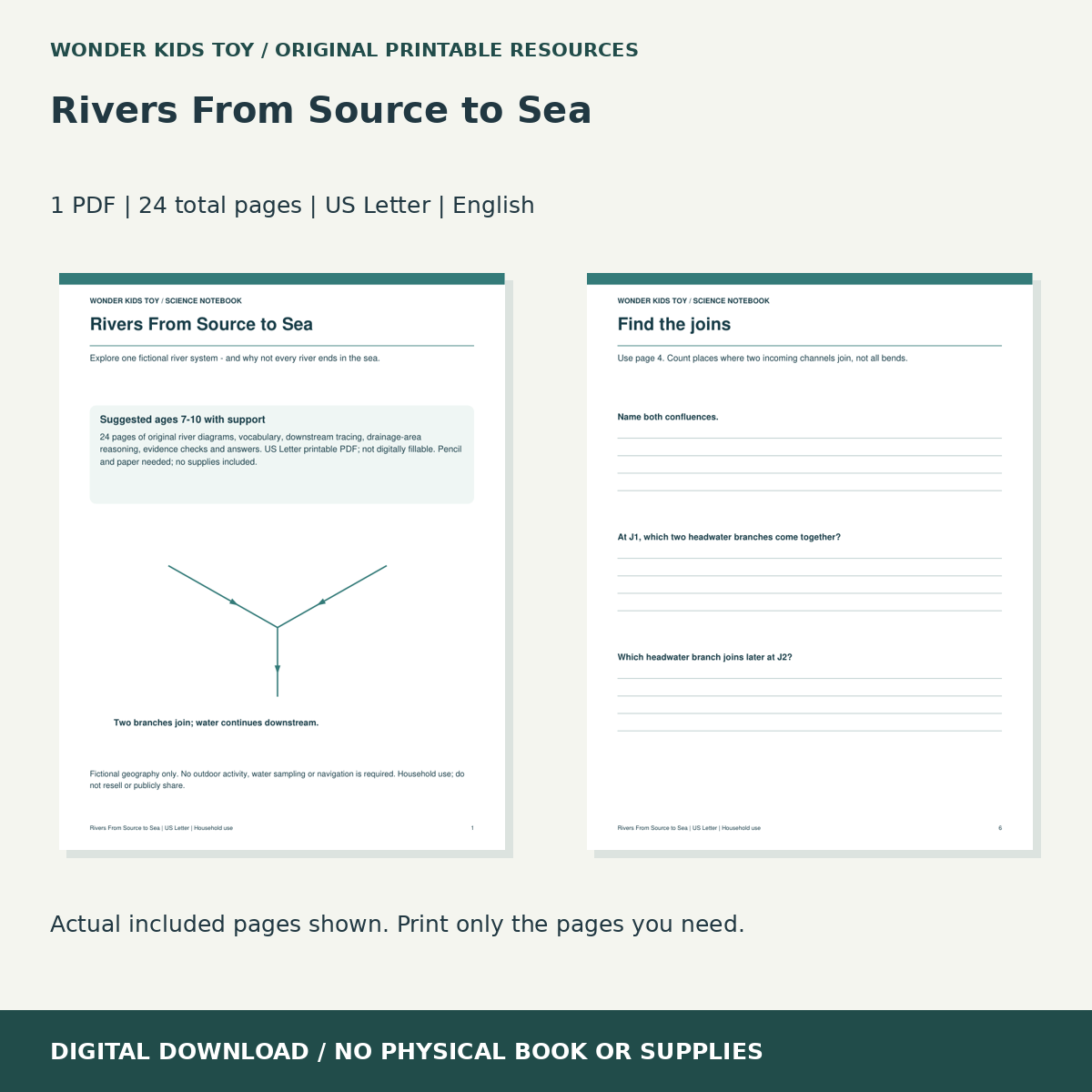 Rivers From Source to Sea: actual included PDF previews, 24 total pages, US Letter digital download
