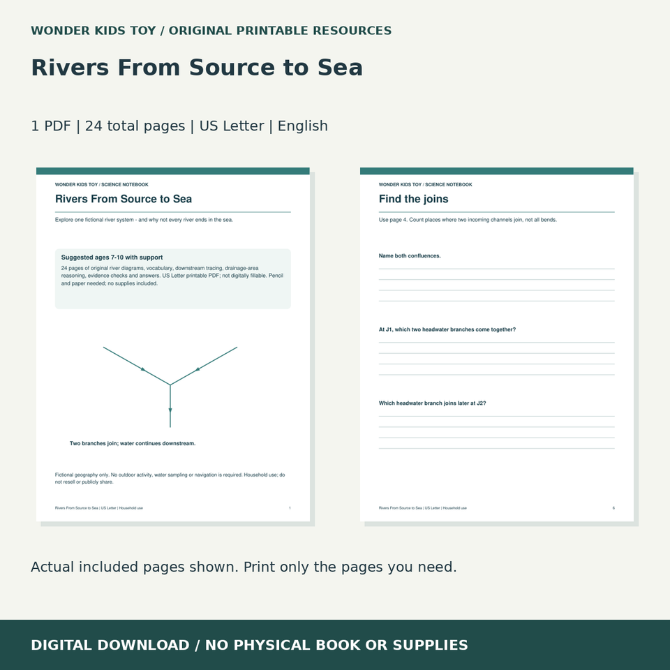 Rivers From Source to Sea: actual included PDF previews, 24 total pages, US Letter digital download