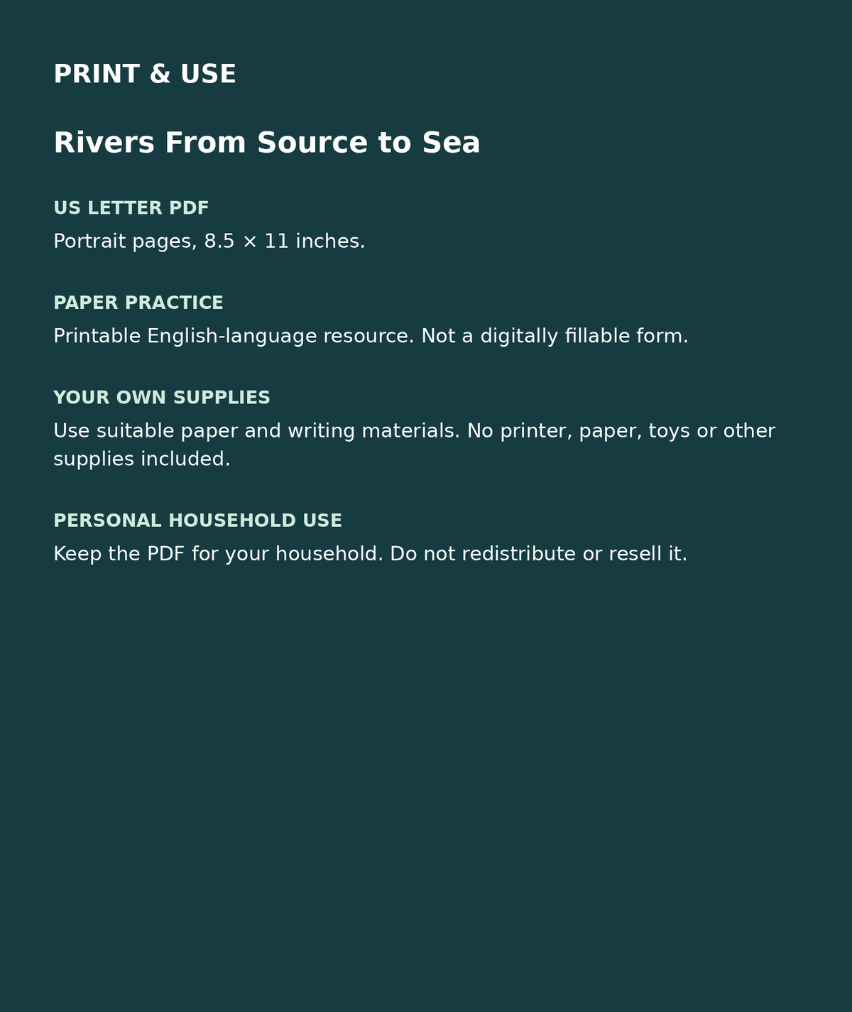 Rivers From Source to Sea: US Letter English printable PDF, not fillable; own supplies required; personal household use