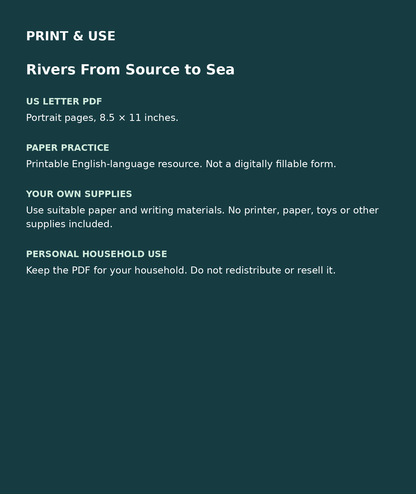 Rivers From Source to Sea: US Letter English printable PDF, not fillable; own supplies required; personal household use