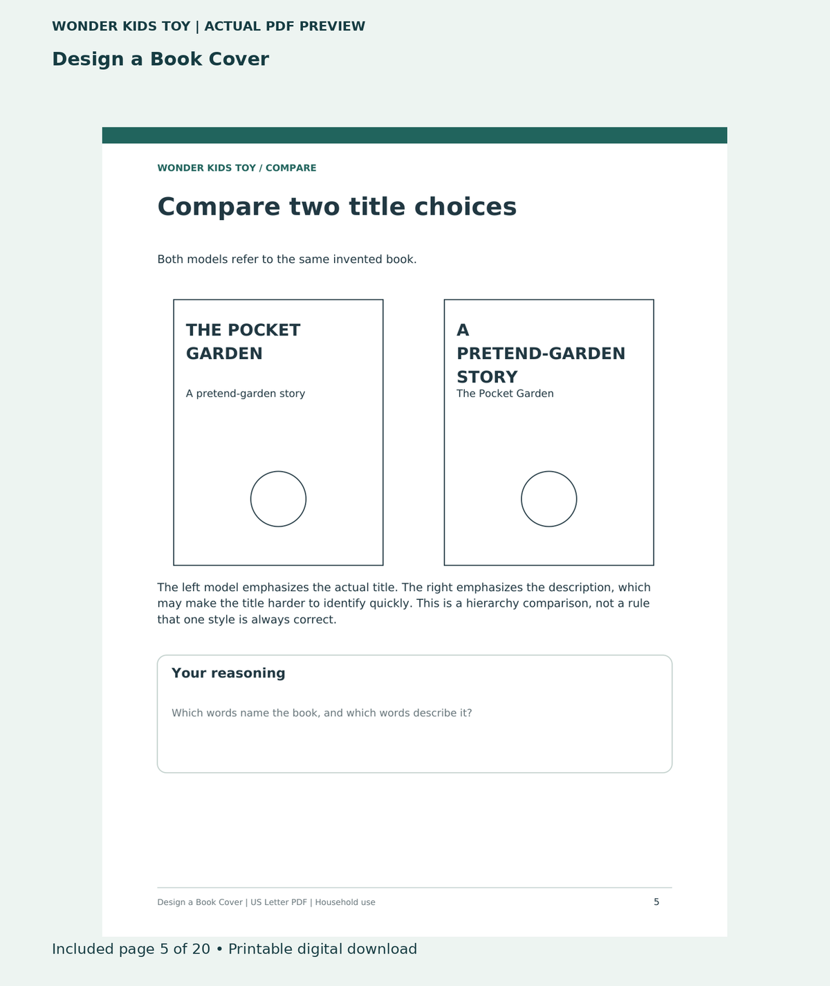 Design a Book Cover: actual included PDF page 5 of 20, readable interior preview