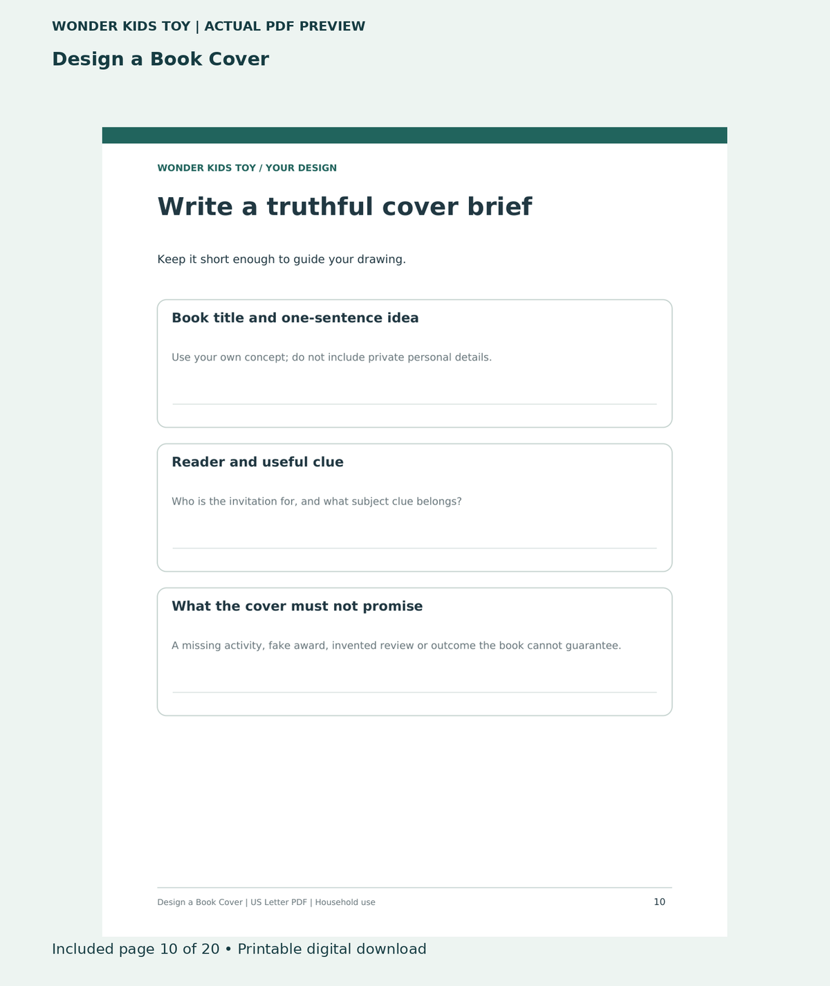 Design a Book Cover: actual included PDF page 10 of 20, readable interior preview
