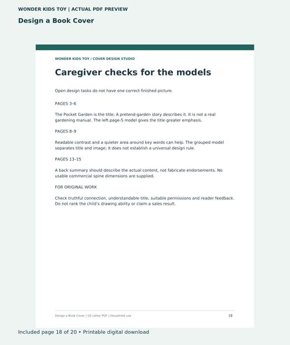 Design a Book Cover: actual included PDF page 18 of 20, readable interior preview