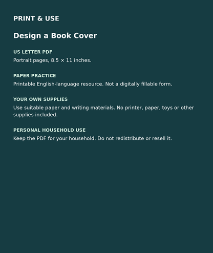 Design a Book Cover: US Letter English printable PDF, not fillable; own supplies required; personal household use