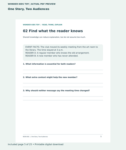 One Story, Two Audiences: actual included PDF page 5 of 25, readable interior preview