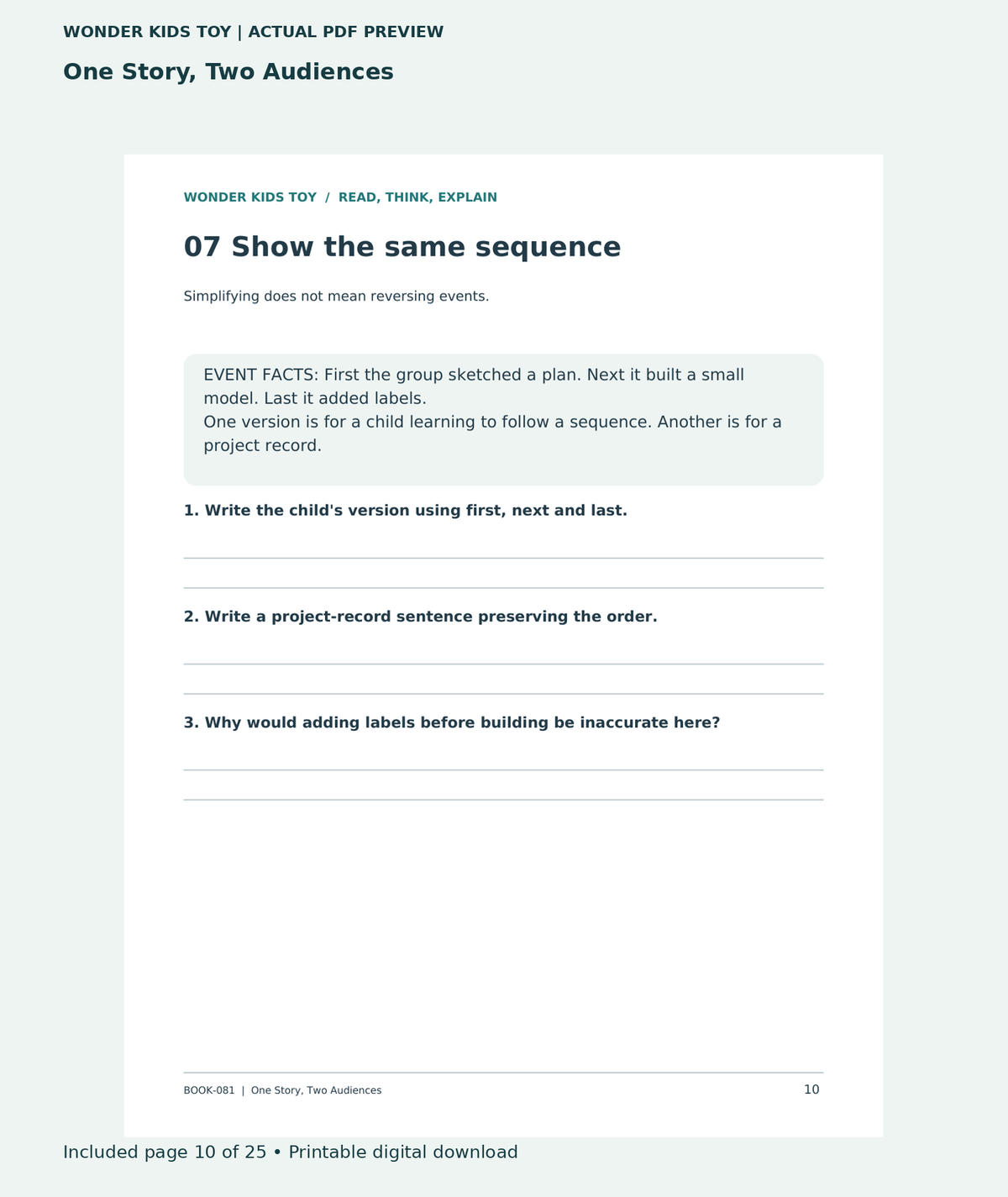 One Story, Two Audiences: actual included PDF page 10 of 25, readable interior preview