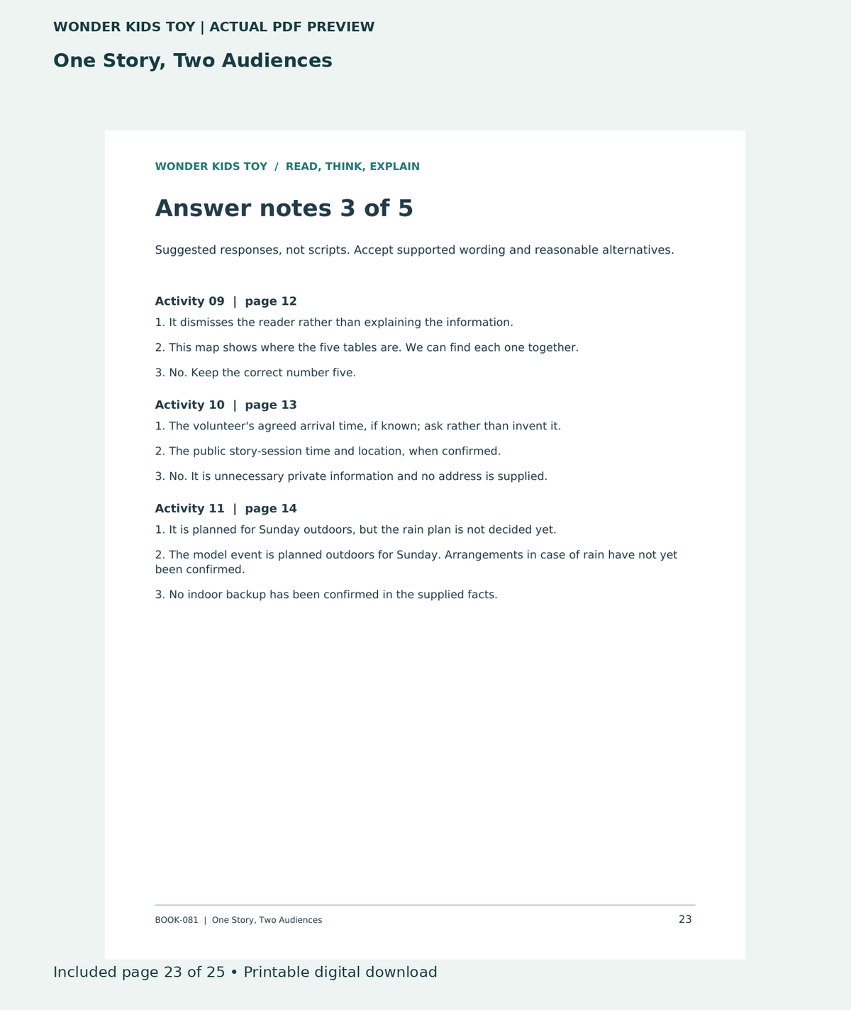One Story, Two Audiences: actual included PDF page 23 of 25, readable interior preview