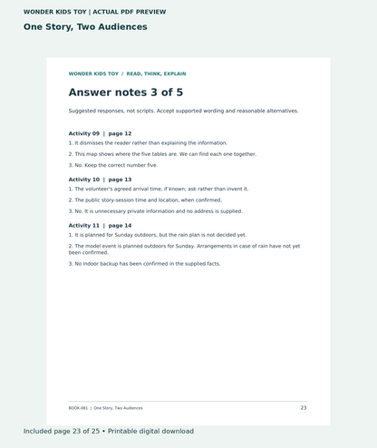 One Story, Two Audiences: actual included PDF page 23 of 25, readable interior preview