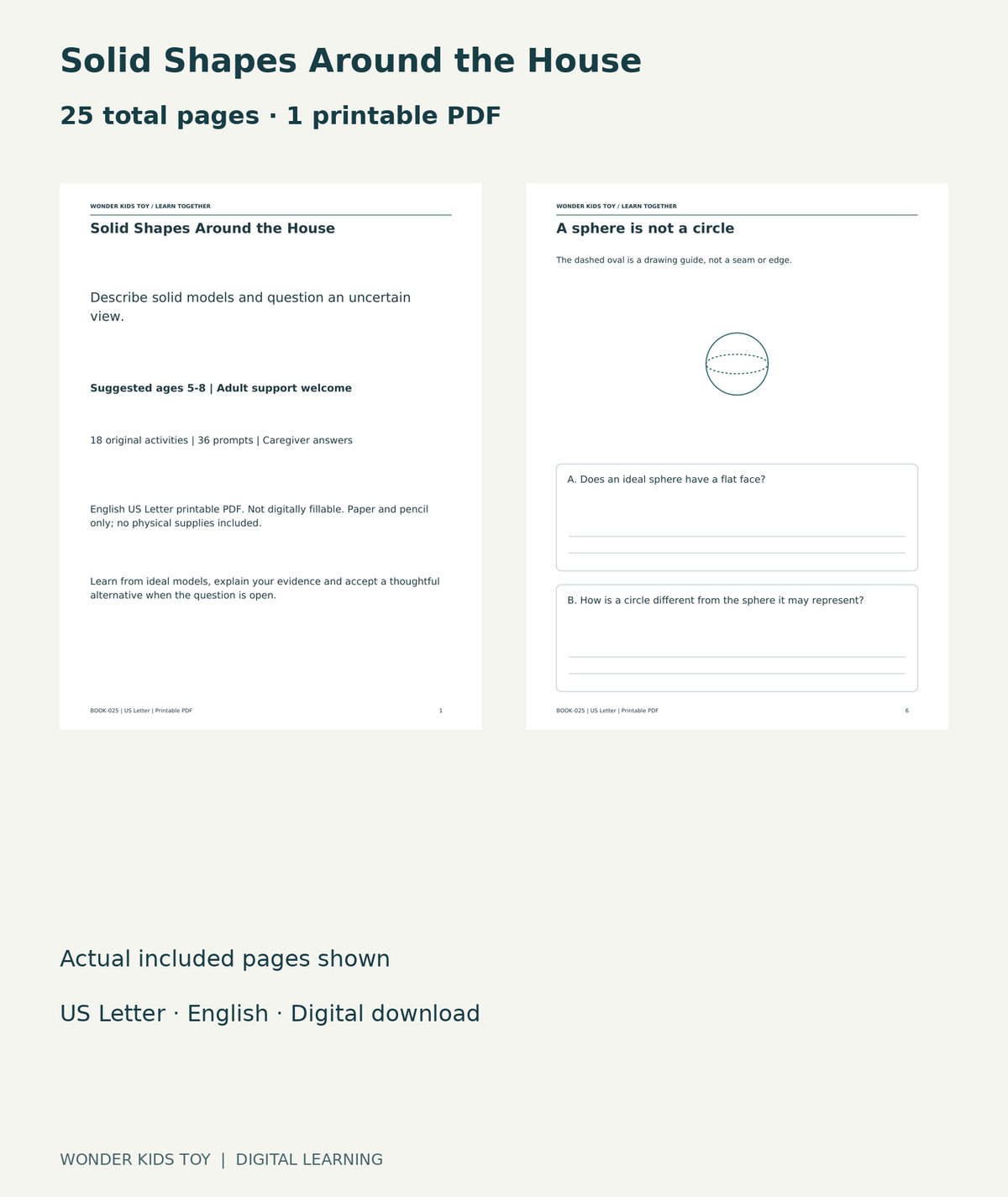 Solid Shapes Around the House: actual included PDF cover and page 6, 25 total pages