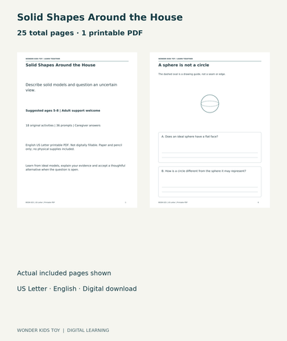 Solid Shapes Around the House: actual included PDF cover and page 6, 25 total pages