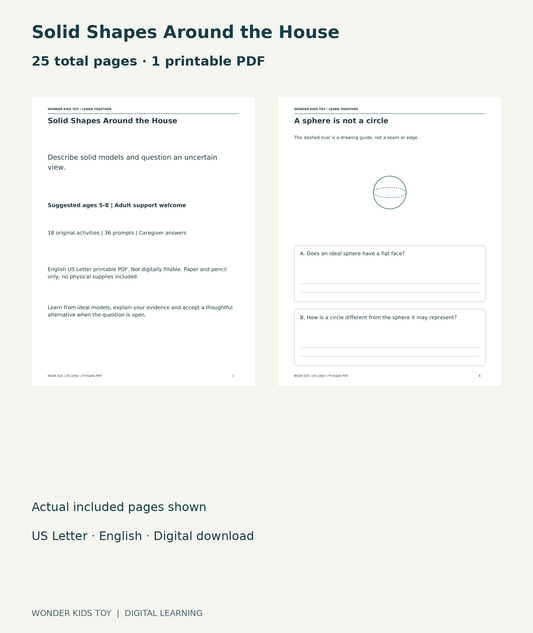 Solid Shapes Around the House: actual included PDF cover and page 6, 25 total pages