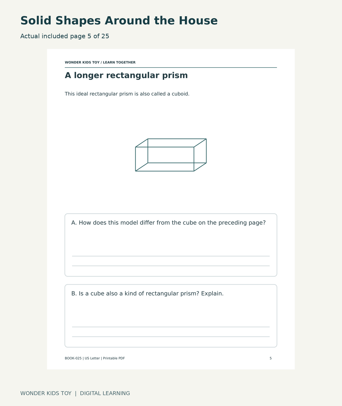 Solid Shapes Around the House: actual included PDF page 5 of 25
