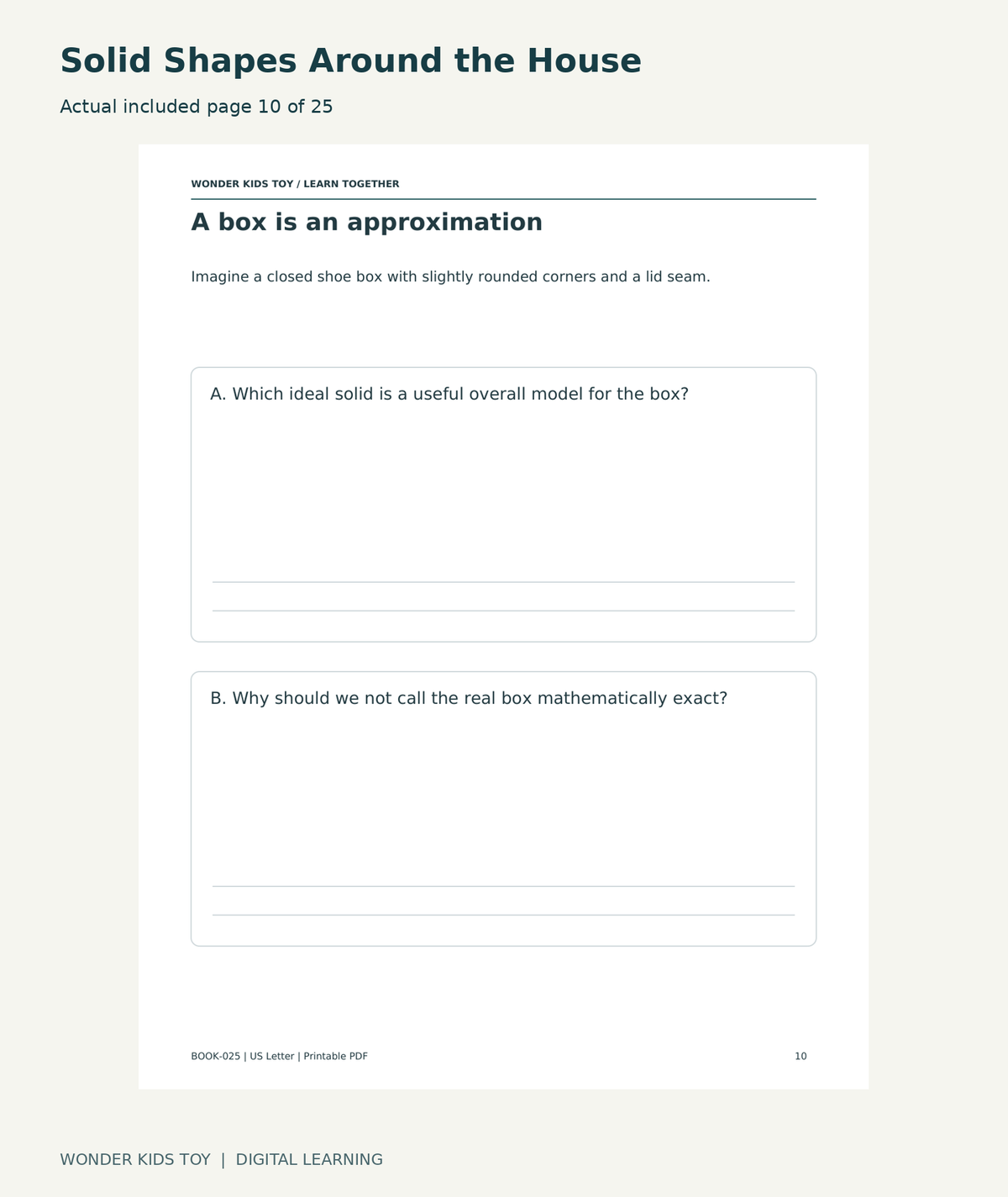 Solid Shapes Around the House: actual included PDF page 10 of 25