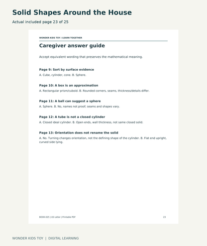 Solid Shapes Around the House: actual included PDF page 23 of 25