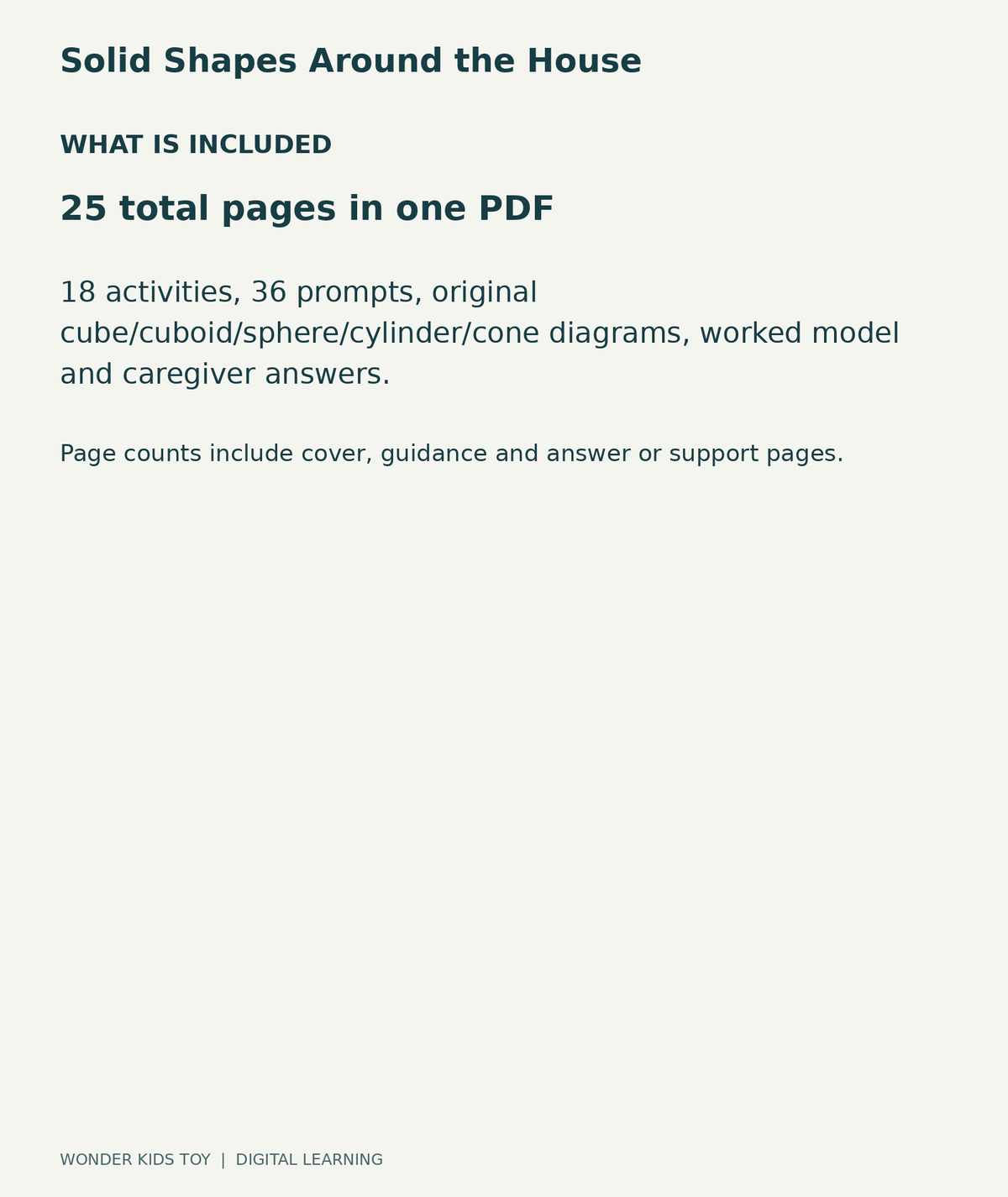 Solid Shapes Around the House: contents overview, one PDF with 25 total pages