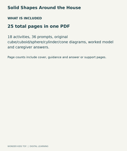 Solid Shapes Around the House: contents overview, one PDF with 25 total pages
