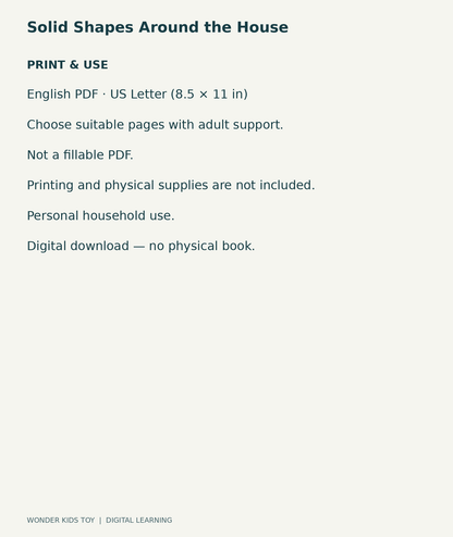 Solid Shapes Around the House: US Letter English printable PDF and household-use details