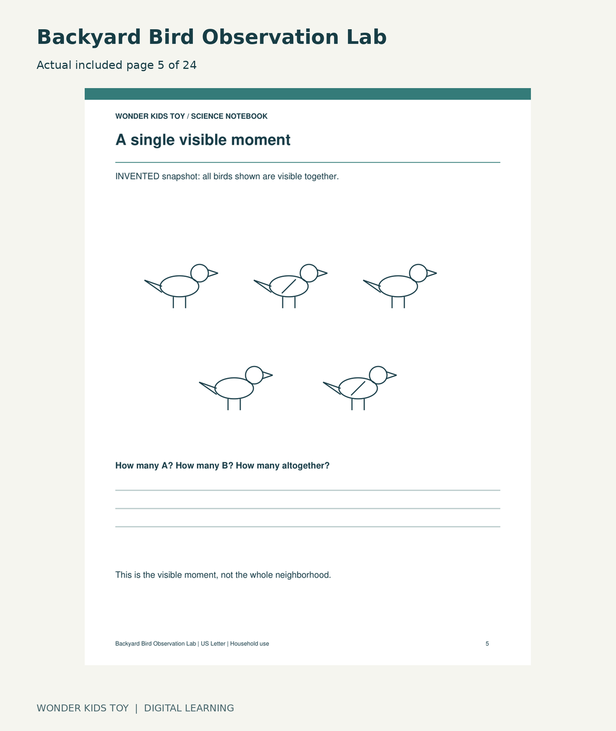 Backyard Bird Observation Lab: actual included PDF page 5 of 24