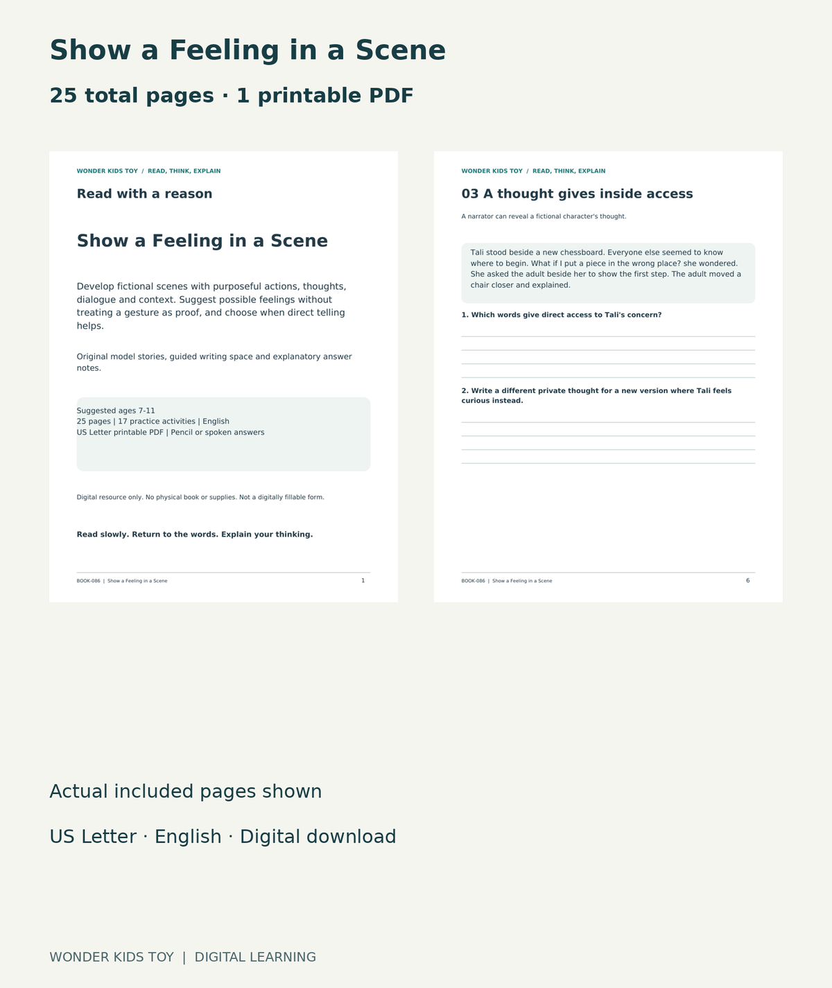 Show a Feeling in a Scene: actual included PDF cover and page 6, 25 total pages